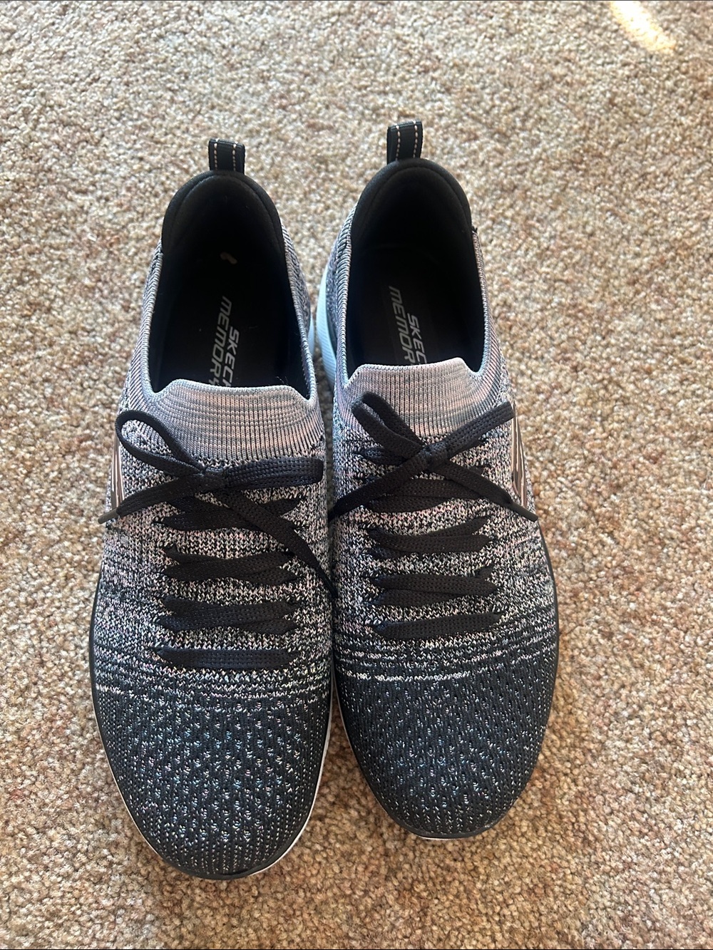 Skechers Black and Gray Knit Lace-Up Slip-On Sneakers - Picture 2 of 6